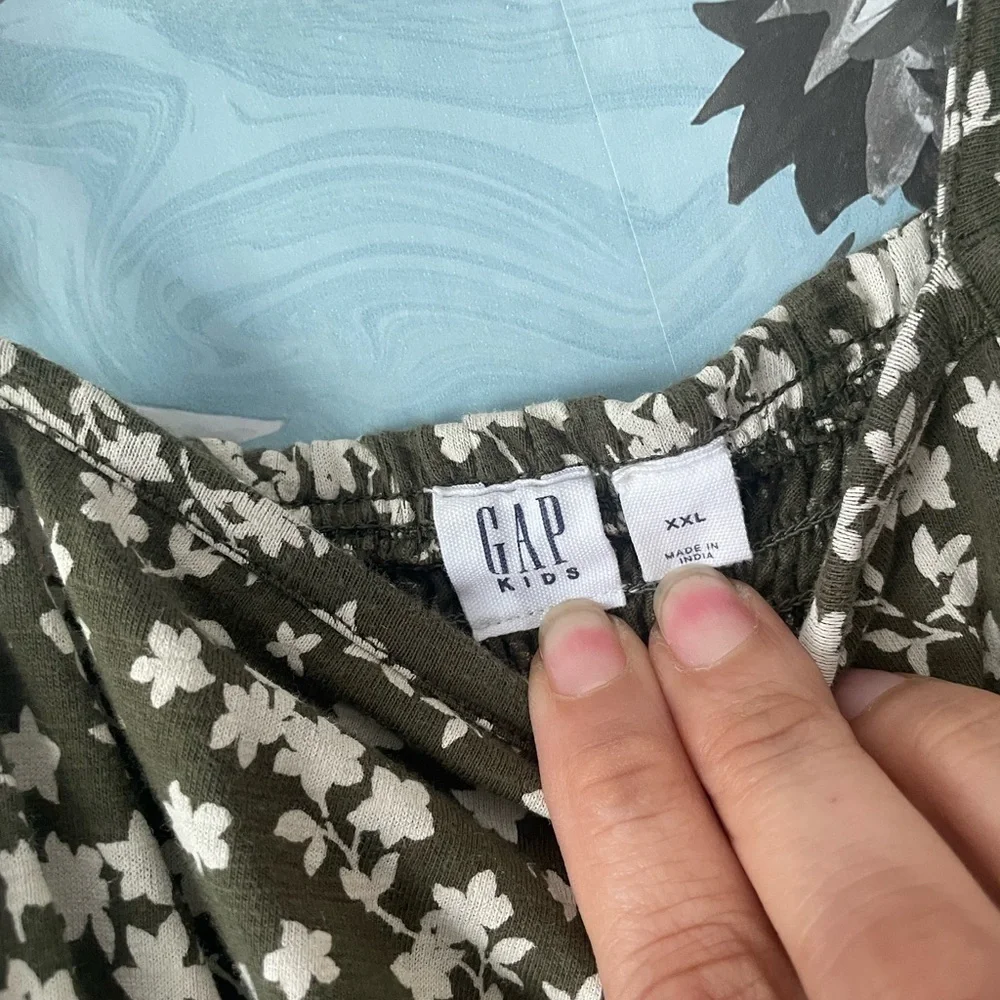 Gap green ditsy floral Apron neck dress size XXL Kids